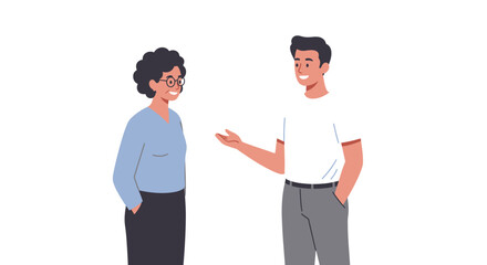 Two People Conversing Smiling in Vector Illustration.