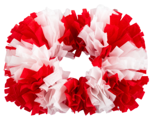 Red and White Cheerleading Pom Pom, Front View, isolated on transparent background