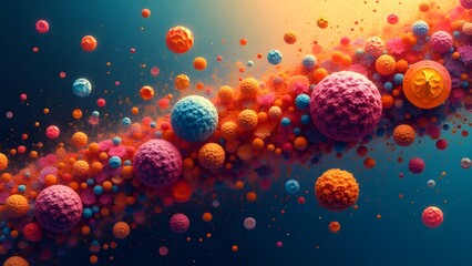 Colorful Abstract Molecular Spheres Background in 3D
