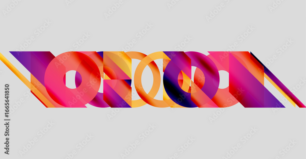 Poster abstract colorful shapes overlap, creating dynamic visual effect. bright hues blend, forming modern 