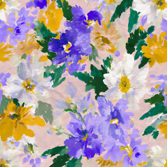 Soft retro blossom motif inspired by hand painted style with gentle brushstroke effect featuring pastel vintage flowers in light fresh tones resembling watercolor texture stock illustration
