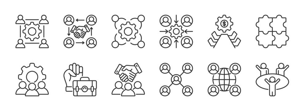 Stakeholder line editable icon set collection. Containing business, collaboration, teamwork, Management, investors, partners, employees, and more. Editable stroke. Vector illustration eps 10