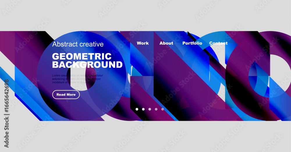 Poster abstract website header design. fluid shapes, vibrant colors, text overlays, navigation menu present