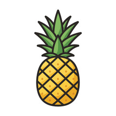 Obraz premium Isolated cartoon style pineapple with green leaves on top and yellow body, concept for summer theme, tropical design and food illustration