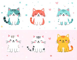 Cute cartoon cats in pastel colors