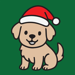 Vector cartoon design of a sweet dog in Christmas costume, illustrated in colorful festive theme, joyful bright accents with charming holiday atmosphere.