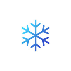Single isolated blue snowflake with geometric design on a plain background, concept for winter holiday design, christmas decoration and weather forecast elements