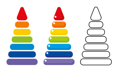 Stacking rings, pyramid toy set isolated on a white background. Outline drawing, editable stroke. Colored icon, vector illustration in a flat style.