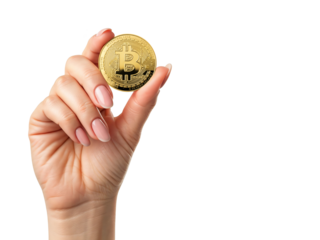 hand holding bitcoin coin. hand illustration.