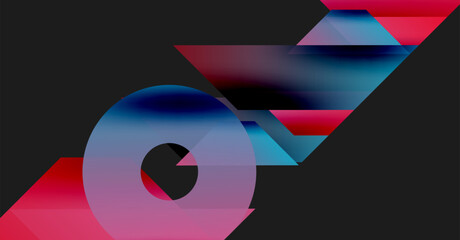 Abstract design features vibrant gradients, geometric shapes, letter G prominently displayed against dark background. Modern, dynamic composition.