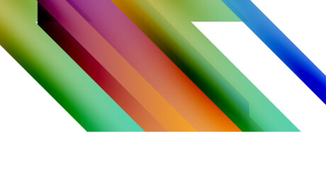 Abstract colorful stripes overlap creating dynamic visual effect. Bright hues blend, forming modern geometric composition.
