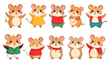 Obraz premium Cute cartoon mice in various outfits