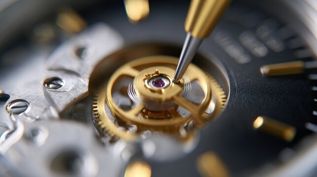 Macro shot of wristwatch crown being adjusted, detailed craftsmanship