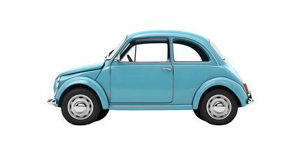 small cute blue toy car on white background