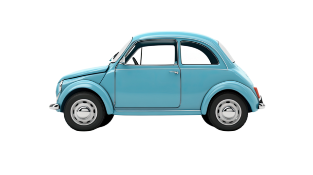 small cute blue toy car on white background