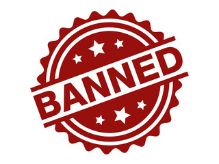 Red circular stamp icon with bannned text prohibition symbol status approval not allowed forbidden transparent background
