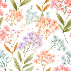 Elegant seamless motif with tiny watercolor blossoms in pastel tones featuring soft hand painted petals scattered gently on light background creating airy romantic minimal decorative design stock illu