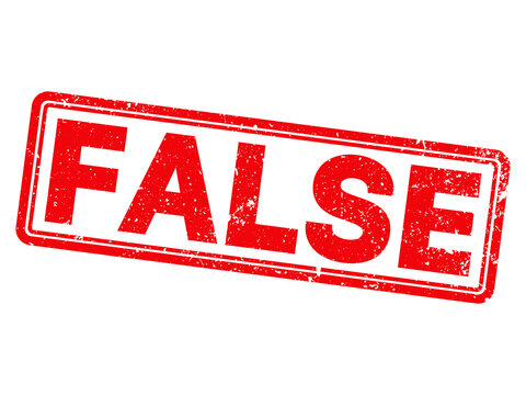 Red stamp symbol declares false text against for negative information and disagreement concepts transparent background