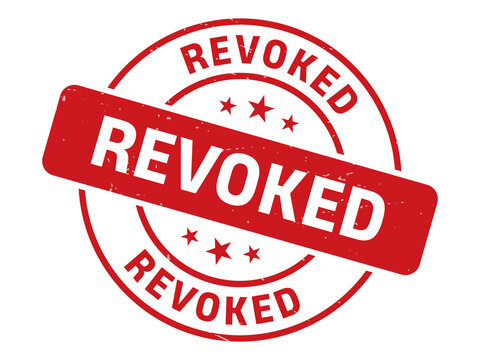 Red stamp icon with the word revoked across the center acknowledging cancellation transparent background