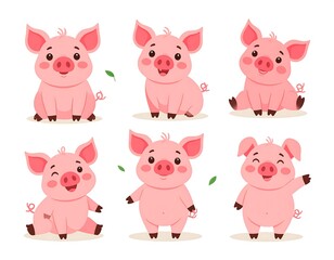 Obraz premium Cute cartoon pigs in various poses (1)