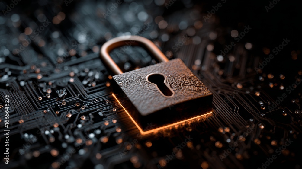 Poster futuristic shield icon representing cybersecurity and privacy, digital data protection concept with 