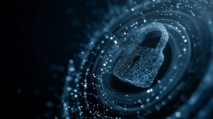 Futuristic digital padlock glowing on abstract circuit board representing cybersecurity policy framework, data protection regulations, encryption technology, secure online networks, and privacy compli