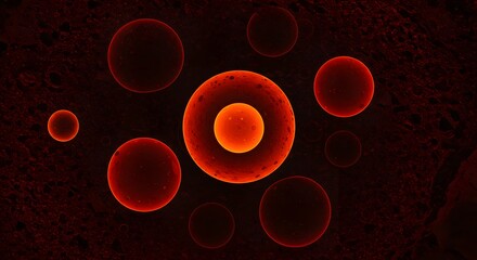 Intriguing Microscopic World Glowing Orange Spheres Dark Background Abstract Cellular Structure  Scientific Exploration