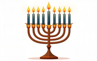 Hanukkah menorah emblem colored. Jewish holiday Hanukkah greeting card traditional Chanukah symbol menorah candles lowing lights pattern. Vector template. High quality