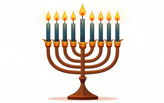 Hanukkah menorah emblem colored. Jewish holiday Hanukkah greeting card traditional Chanukah symbol menorah candles lowing lights pattern. Vector template. High quality