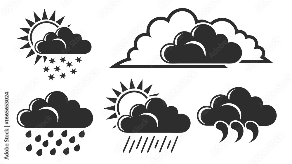 Aufkleber a collection of weather icons featuring the sun behind clouds with rain snow and overcast conditions