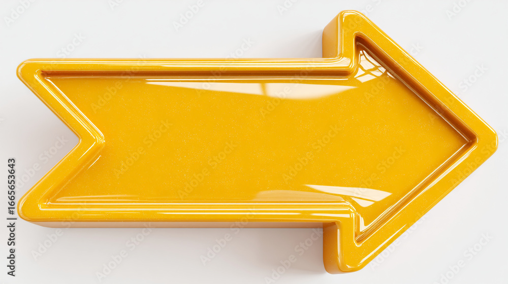 Poster a glossy yellow arrow pointing right on a white background with subtle shadows