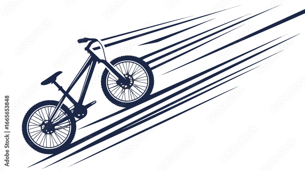 Poster dynamic silhouette of a bmx bicycle in motion with streaking lines representing speed and energy on 