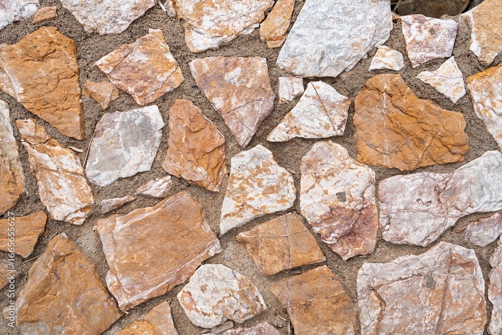 Poster a close-up of a natural stone wall, showcasing its durable and rustic charm. ideal for architecture 