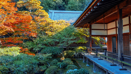 Scenic view of Eikando Zenrin-ji temple with beautiful foliage in autumn in Kyoto, Japan