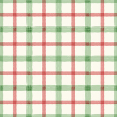 Hand-drawn Christmas plaid seamless pattern in red, green, and yellow
