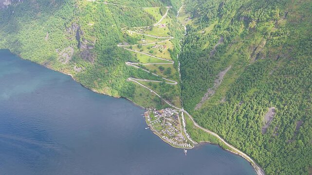 Scenic view of Geirangerfjord at Ornesvingen Viewpoint in Geiranger, Norway