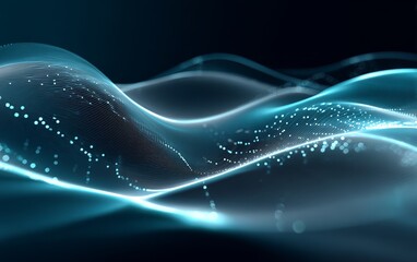 Abstract blue waves with digital dots create a modern and futuristic technological visual, representing advanced digital elements.