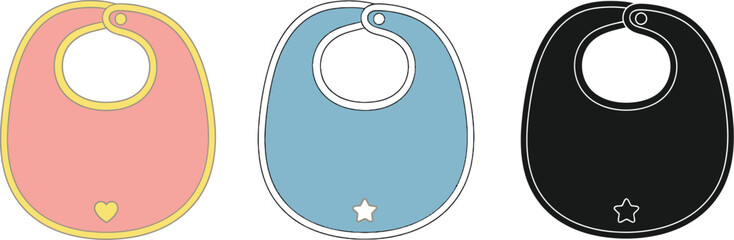 Fototapeta premium Baby bibs vector illustration set for feeding and drooling