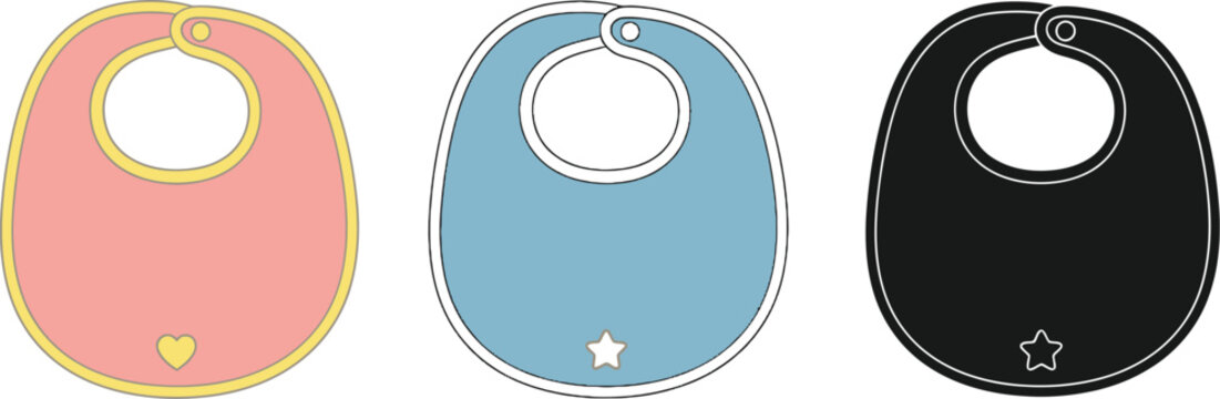 Baby bibs vector illustration set for feeding and drooling