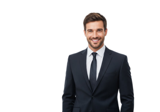 Photo of handsome businessman in suit smiling isolated on transparent background