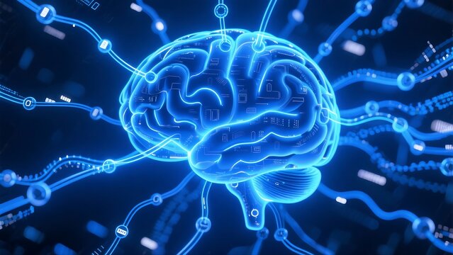 a hyper-realistic neural network glowing with neon light 