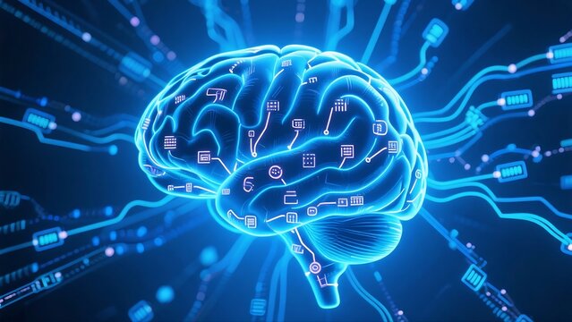 a hyper-realistic neural network glowing with neon light 