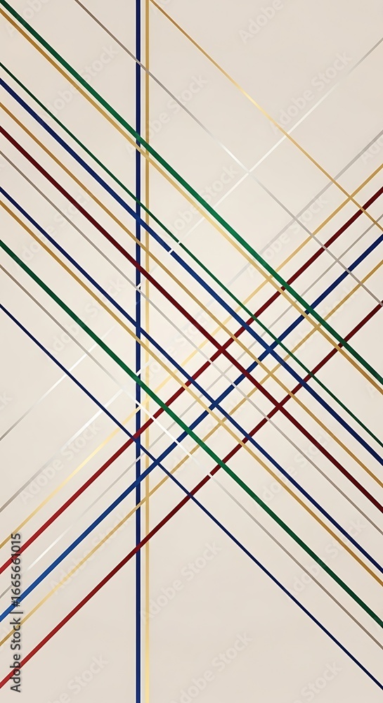 Poster abstract geometric linear pattern with multicolored intersecting lines on a neutral backdrop creatin