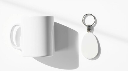 Coffee mugh and keychain branding kit mockup