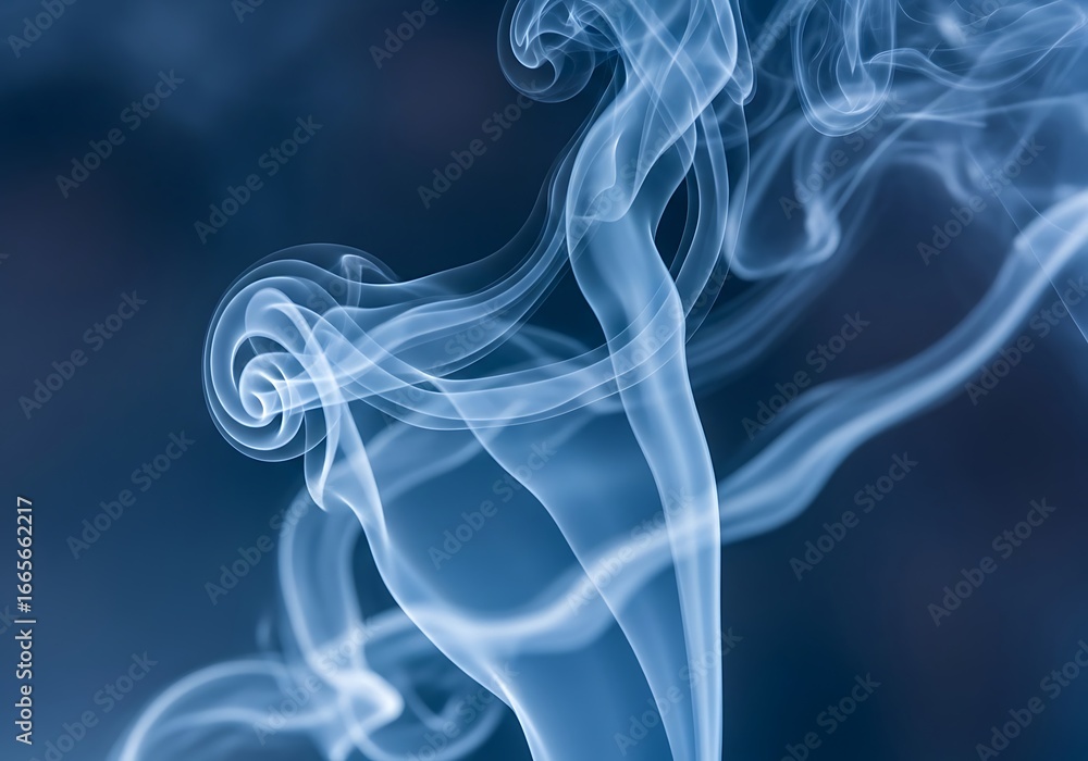 Poster ethereal blue smoke patterns creating dreamy visuals on a gradient dark backdrop