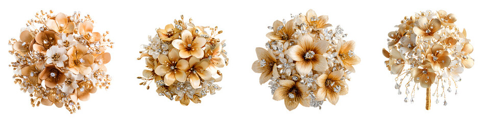 Set of Gold Flowers Bouquets for Weddings
