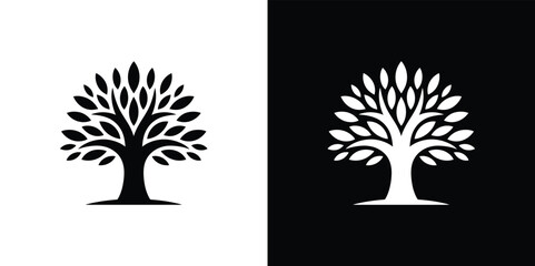 Naklejka premium Symmetrical trees with leaves displaying on black and white backgrounds contrast