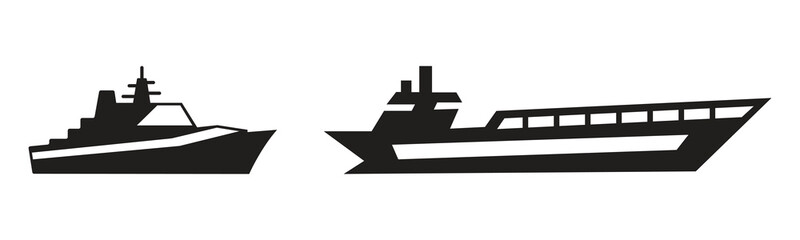 Black silhouette vector illustration set of battleships