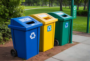 Recycling bins for city waste management sustainable eco lifestyle urban environment