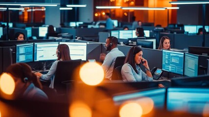 General Food & Beverage Modern Call Center with Customer Support Agents Working at Desks - Powered by Adobe